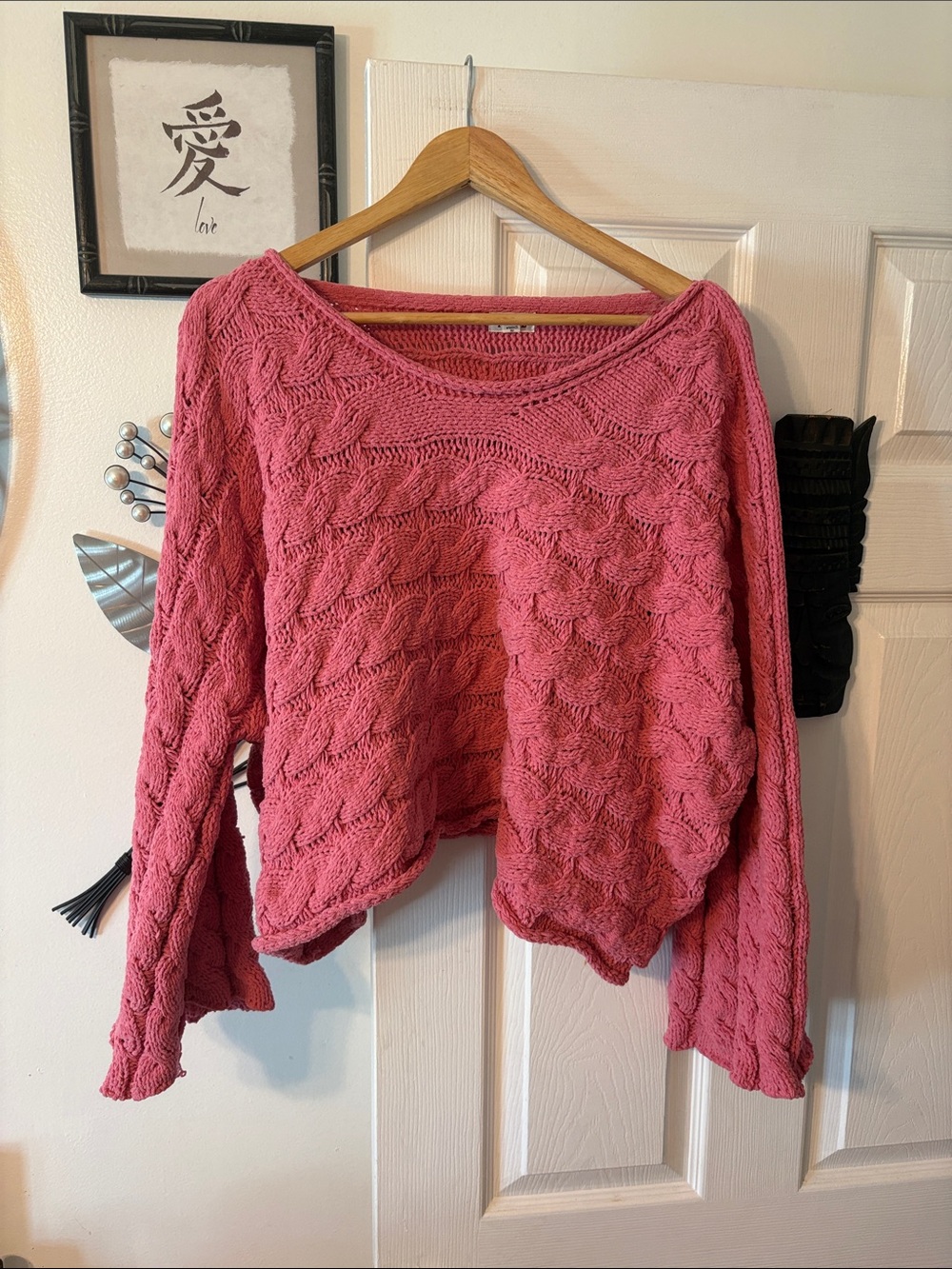 POL Pink Cable-Textured Scoop Neck Sweater